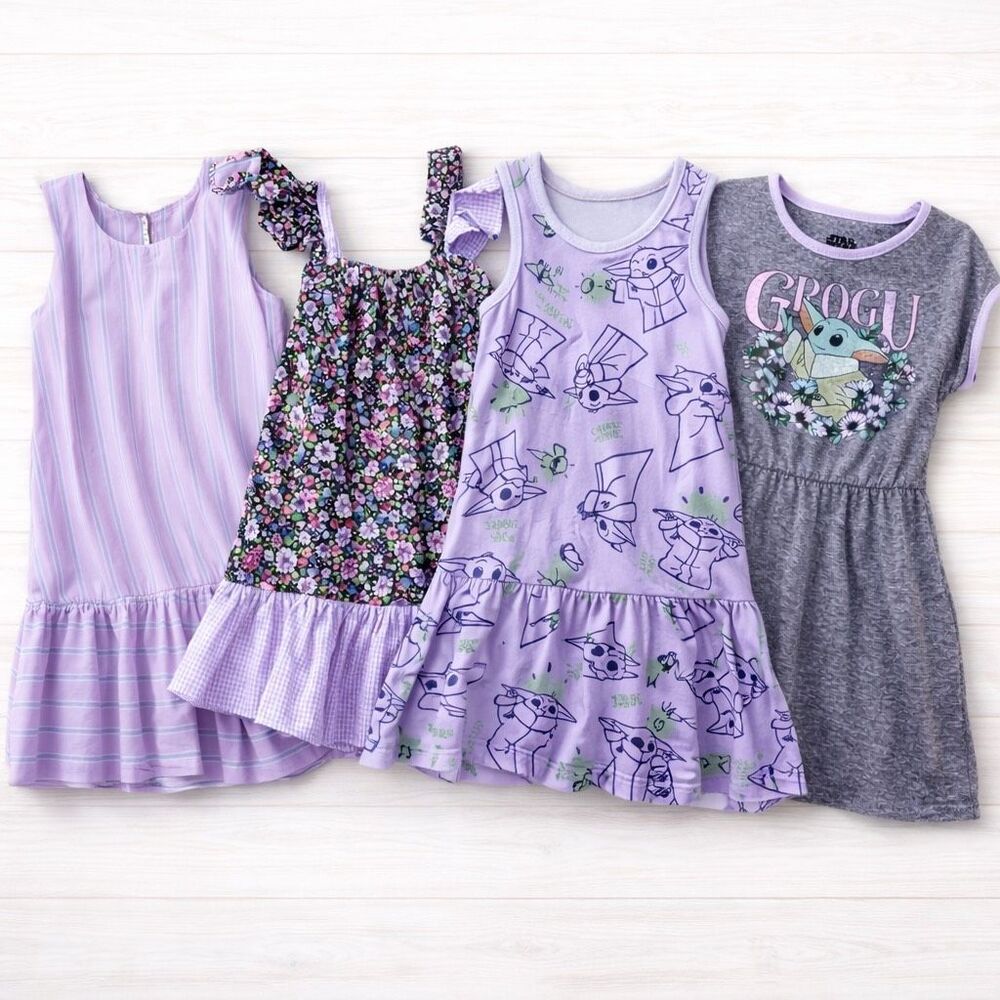 Lot 4 Girls Short Mini Dresses Star Wars Grogu Floral Pink Casual Size 4 X-Small